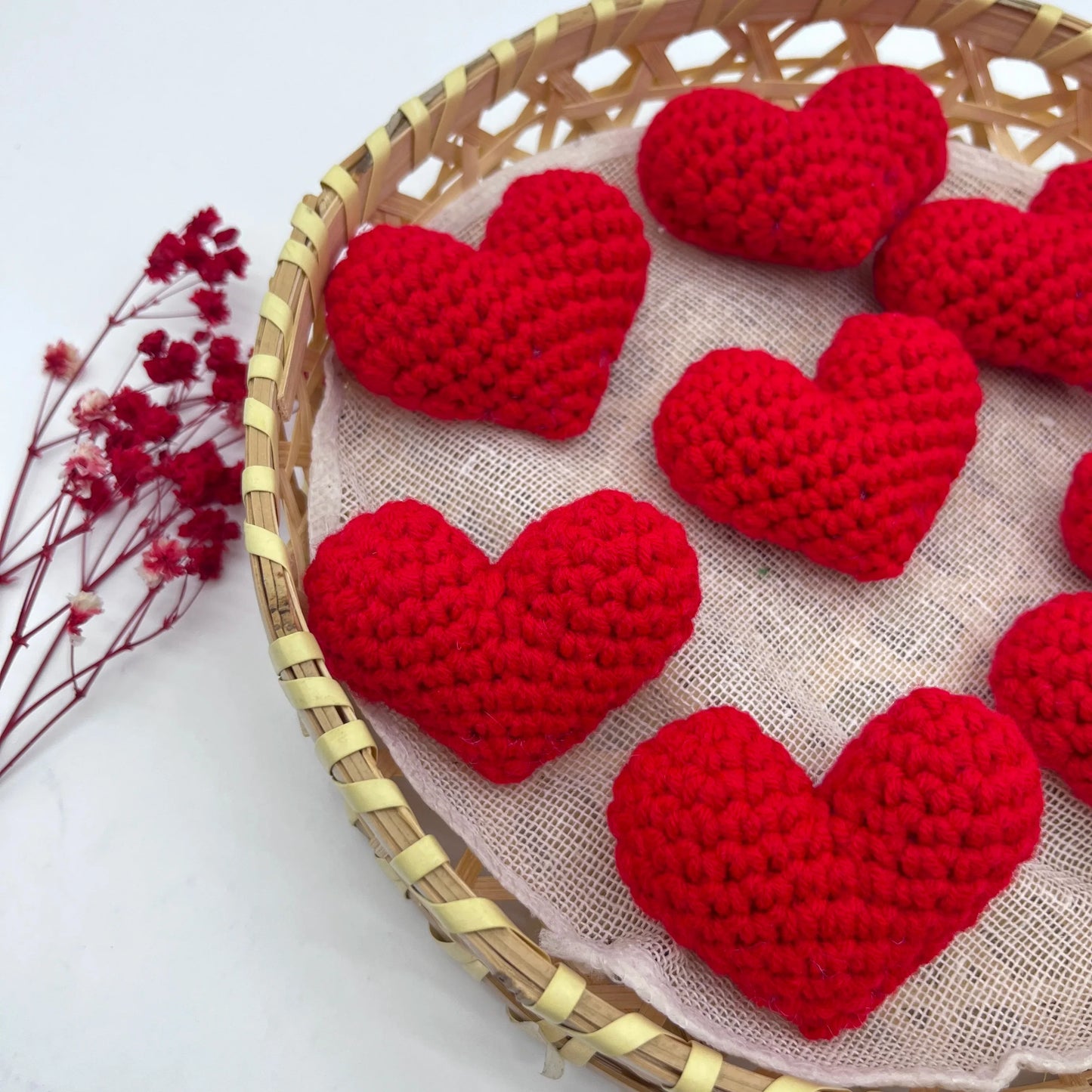 Crochet Knit Love Hearts – Cotton Filled Appliqué Red & Pink