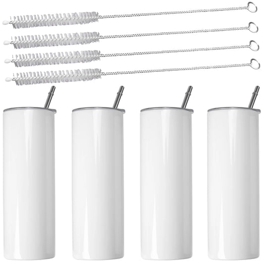 20 oz Skinny Sublimation Tumblers | Stainless Steel Blanks 4-Pack Sublimation Tumbler Blanks Peaceful Pleasures Health and Wellness white