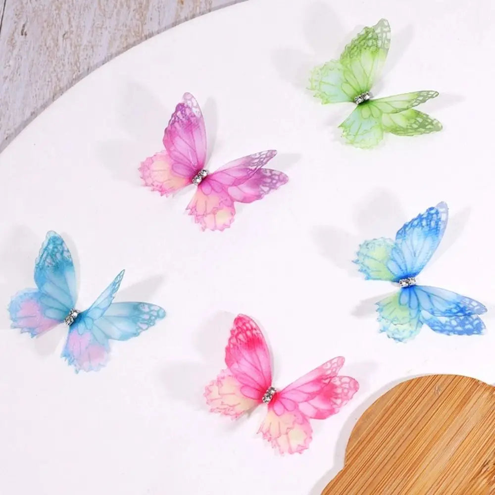 50Pcs 3D Organza Butterfly Appliqués – Gradient Mesh Patches