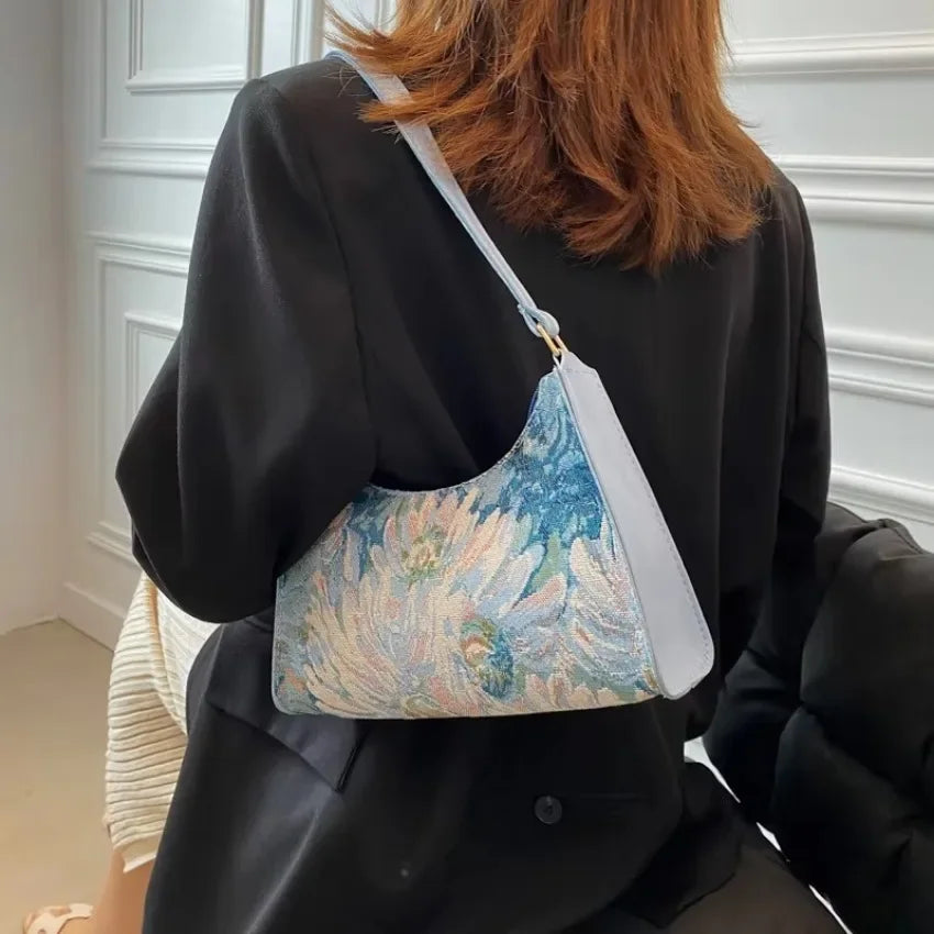 Women's Underarm Bags Autumn Trendy Oil Painting Shoulder Bag Cute