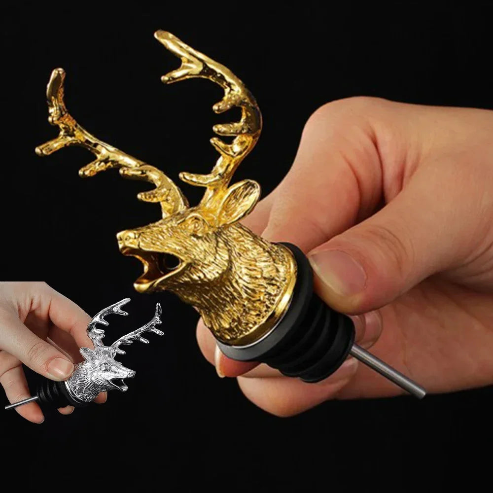 Deer Head Wine Bottle Stopper | Stainless Steel Bar Accessory