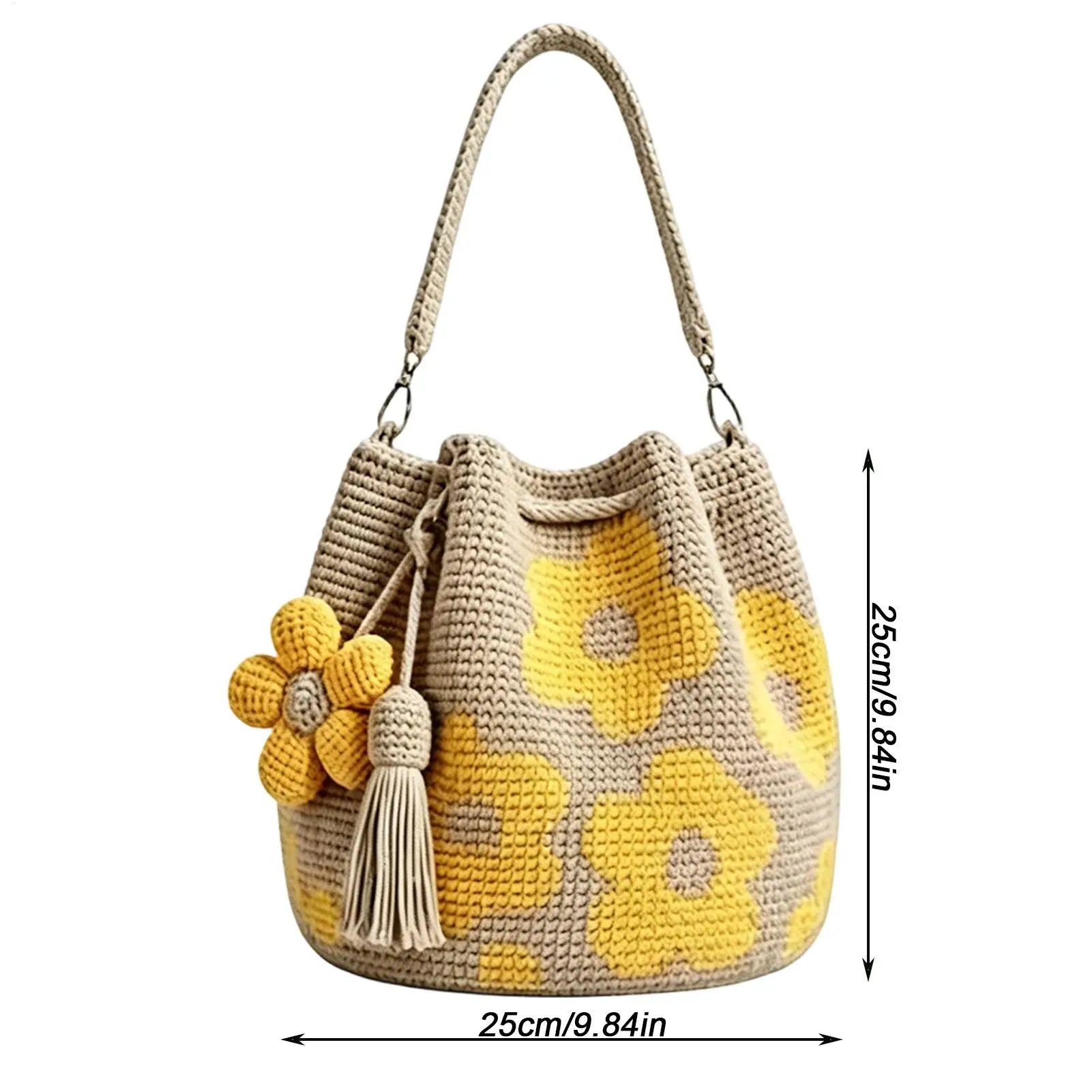 Flower Tote Bag Fashion Lightweight Handmade Floral Handbag Crochet Flower Tote Bag For Women Female Beach Sea Summer Vacation Peaceful Pleasures Health and Wellness