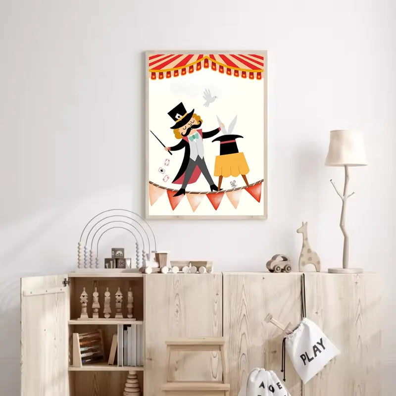 Funny Cartoon Circus House Acrobats Carnival Magician Nursery Poster Canvas Painting Wall Art Pictures Home Interior Decor Peaceful Pleasures Health and Wellness