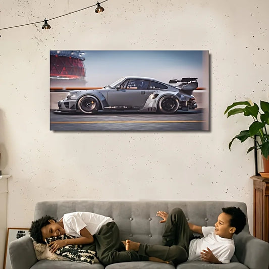 1pc Art Deco Racing Car Canvas Poster, Modern Frameless Encaustic Oil Print, Contemporary Vehicle-Themed Wall Art Indoor Decor Peaceful Pleasures Health and Wellness