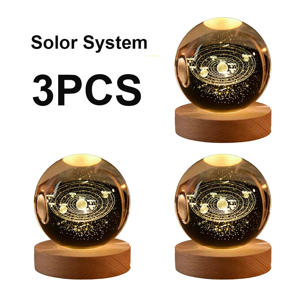 LED Night Light Milky Way Galaxy Solar System Crystal Ball Children Night Lamp Bedroom Ambient Light Creative Gift Night Light Peaceful Pleasures Health and Wellness 3pcs Solar System