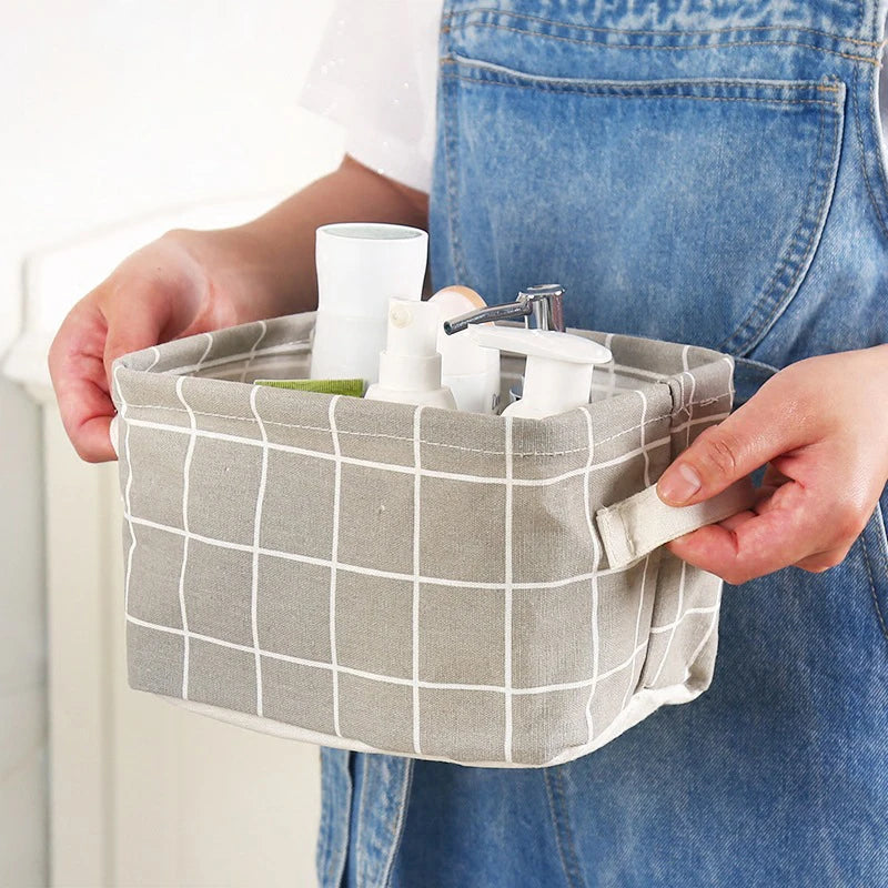 Random Cotton Hemp Storage Basket with Handheld Printed Tabletop, Miscellaneous Sorting Cabinet, Small Clothing, Fabric Storage Peaceful Pleasures Health and Wellness