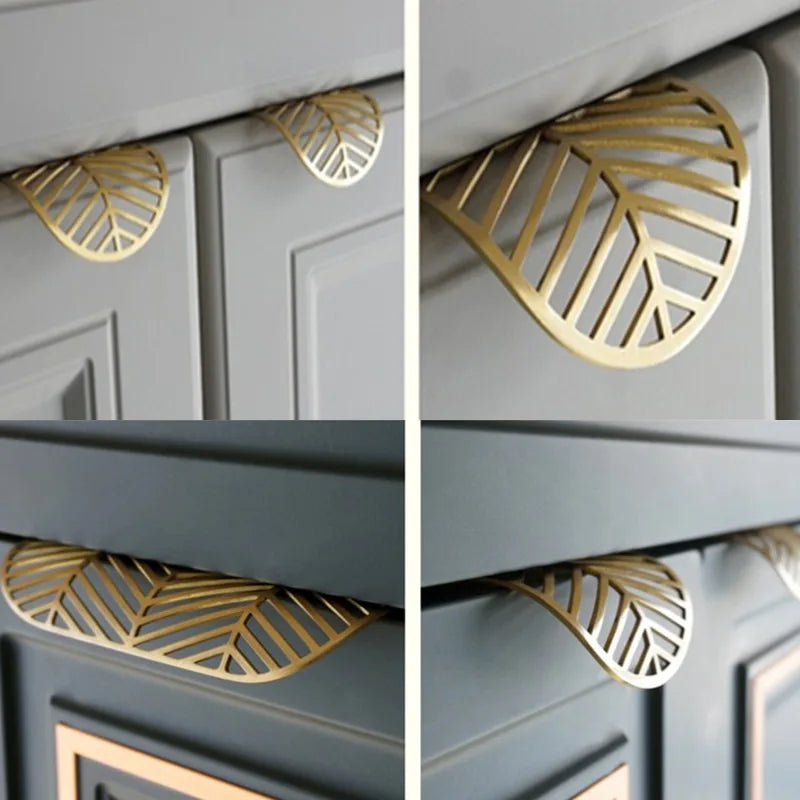 Leaf-shaped Modern Furniture Drawer Brass Handles Wardrobe Knob Door