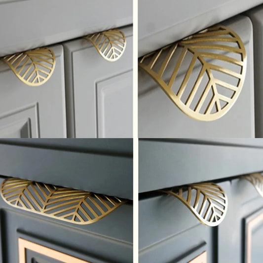 Leaf-shaped Modern Furniture Drawer Brass Handles Wardrobe Knob Door Peaceful Pleasures Health and Wellness