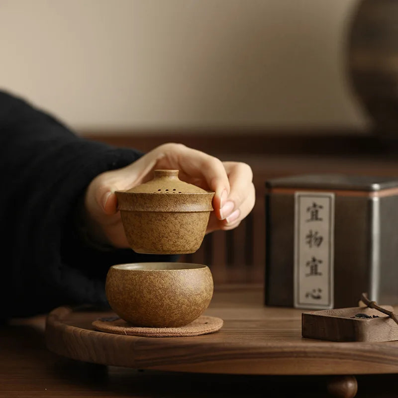 Portable Ceramic Kung Fu Travel Tea Set – 1L Teapot & Cup