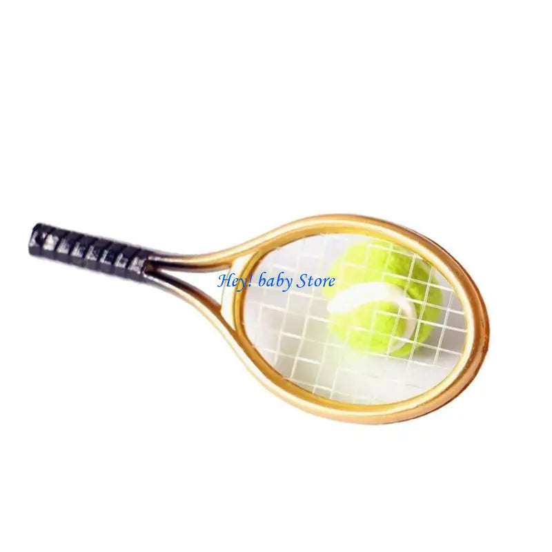 Miniature Tennis Ball & Racket Set – 1/12 Dollhouse Decor