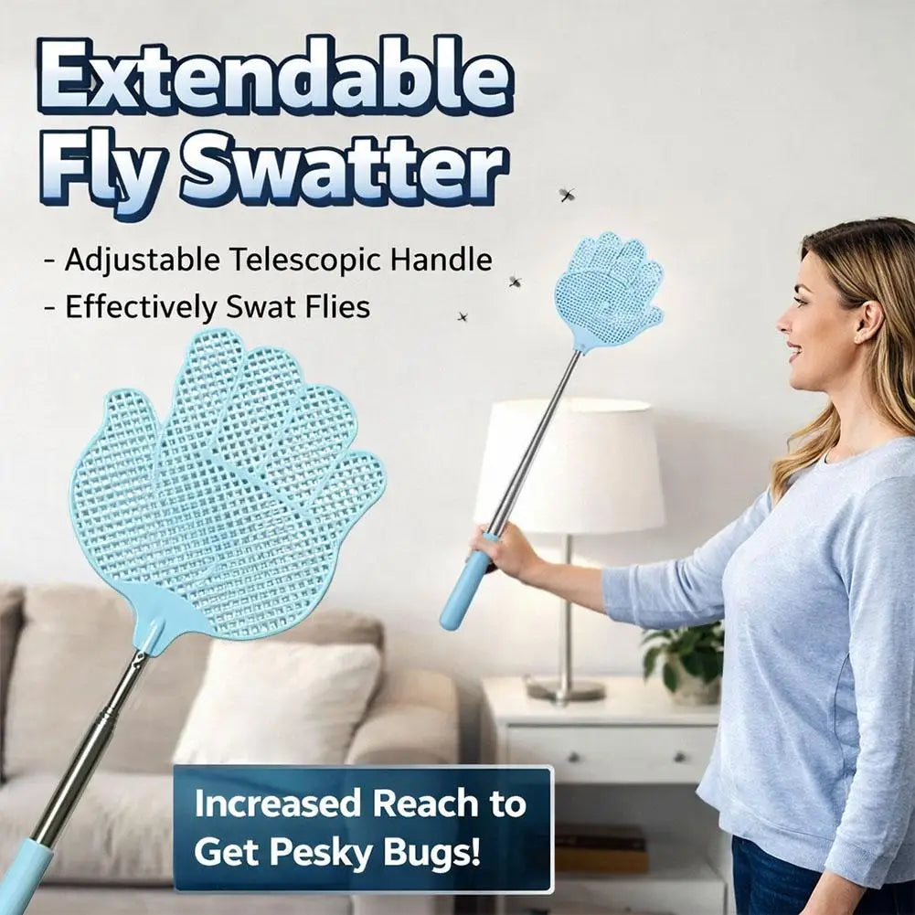 Adjustable Stainless Steel Telescopic Pole Fly Swatter Flexible Bug Swatters for Kitchen, Patio & Living Room Summer Peaceful Pleasures Health and Wellness