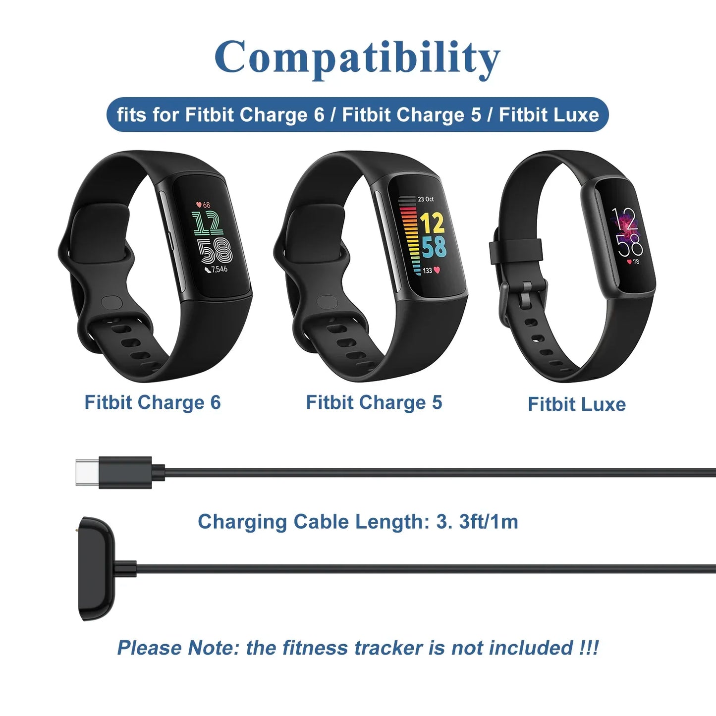 USB-C Magnetic Charger for Fitbit Charge 5, Charge 6 & Luxe Peaceful Pleasures Health and Wellness
