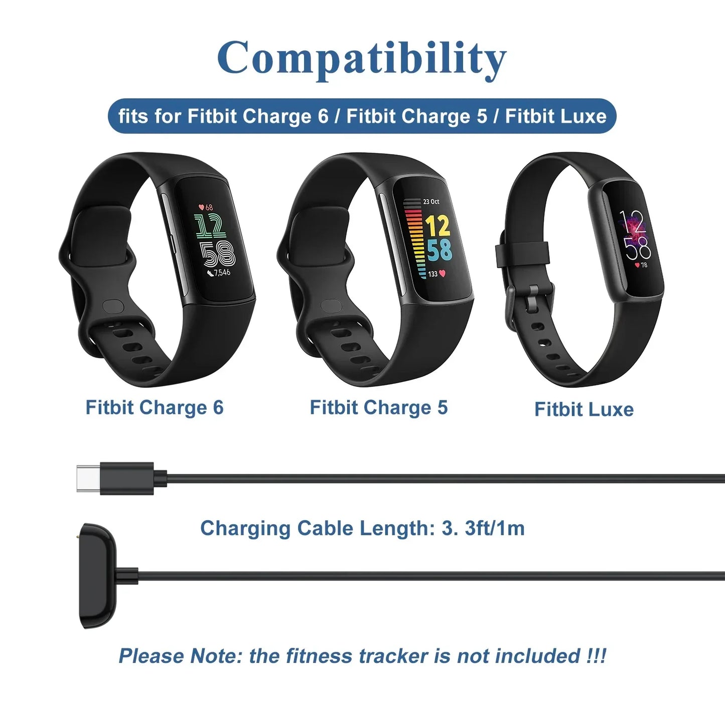 USB-C Magnetic Charger for Fitbit Charge 5, Charge 6 & Luxe