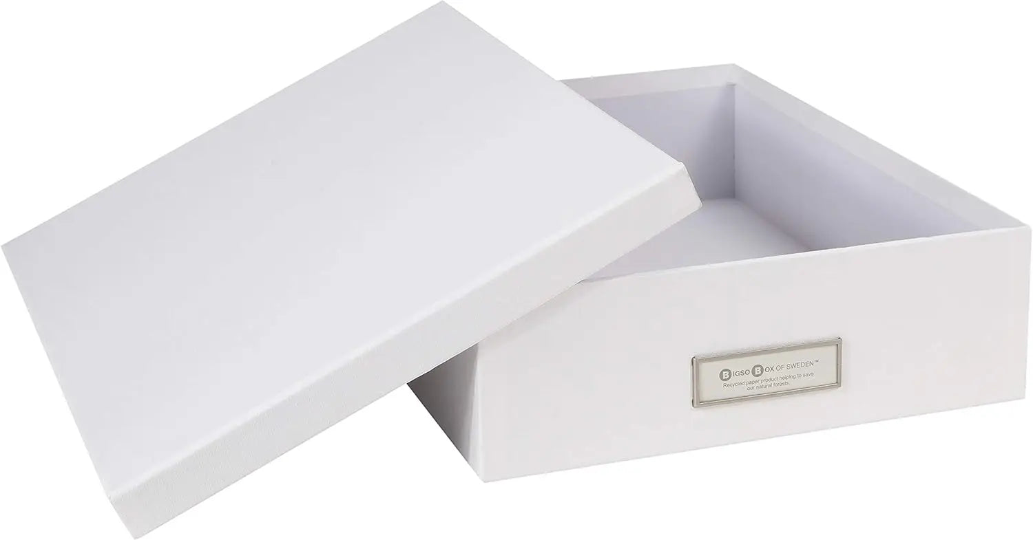 White storage box with a lid on a white background