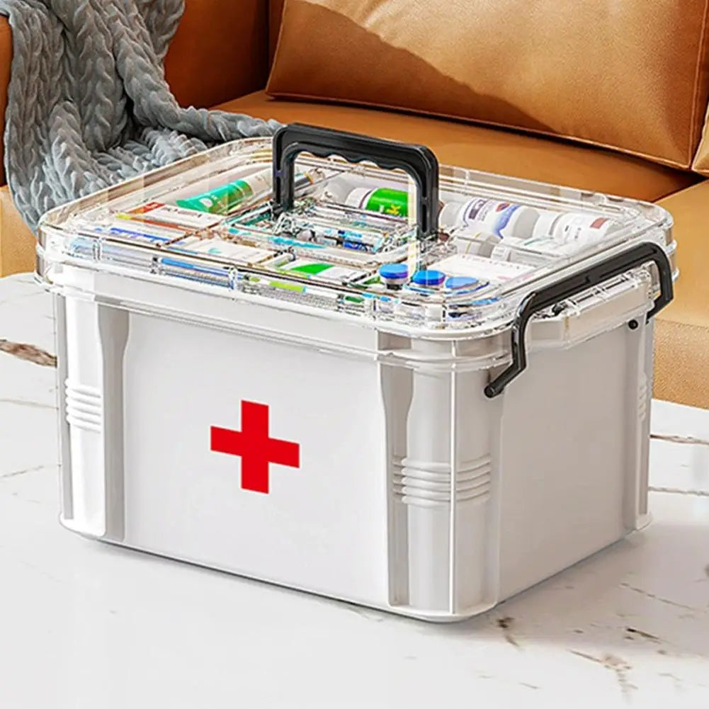Transparent Plastic Medicine Storage Box with Tray Portable First Aid Organizer Multipurpose Family Emergency OrganizevBox Peaceful Pleasures Health and Wellness