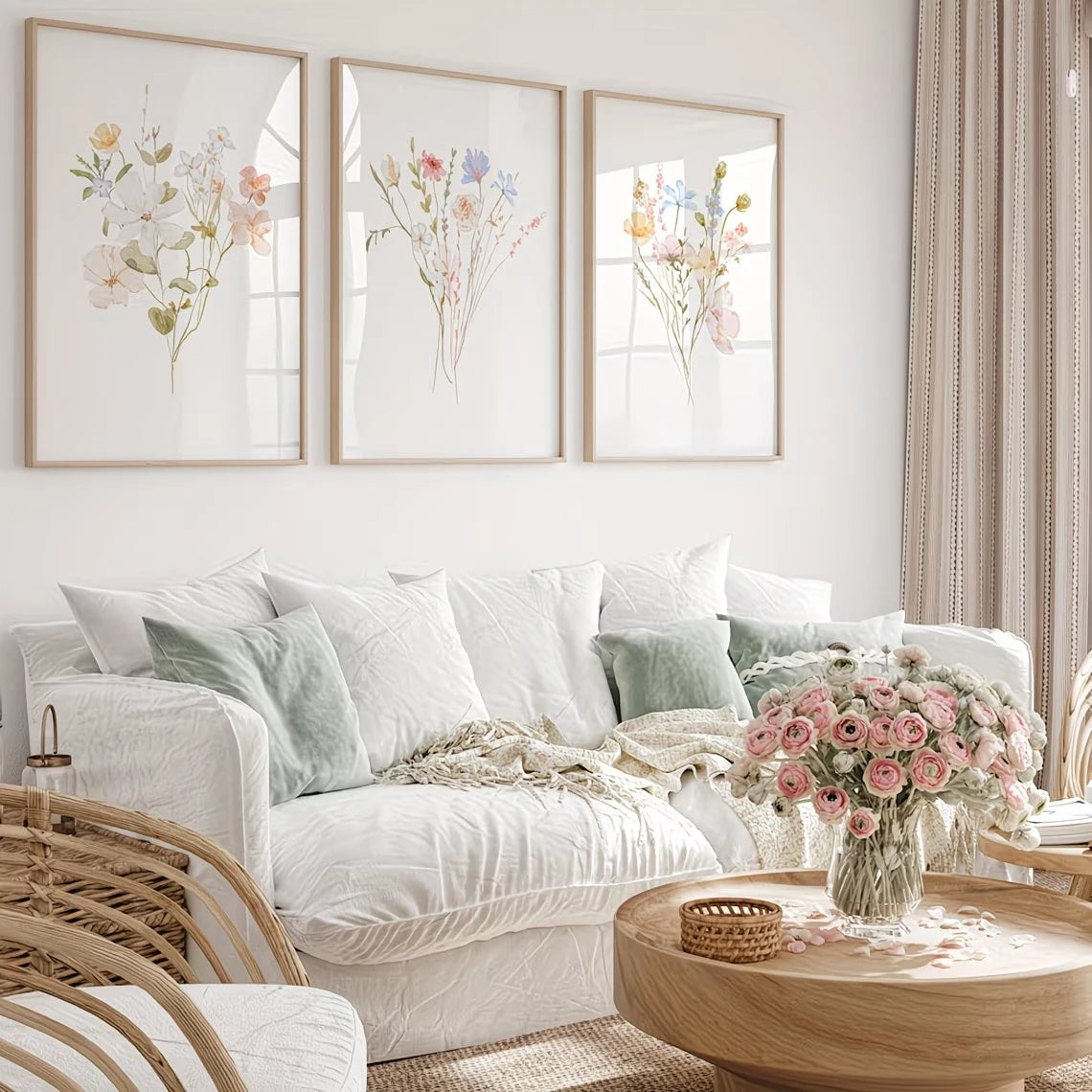 3-Piece Pastel Wildflower Canvas Wall Art | Floral Home Décor