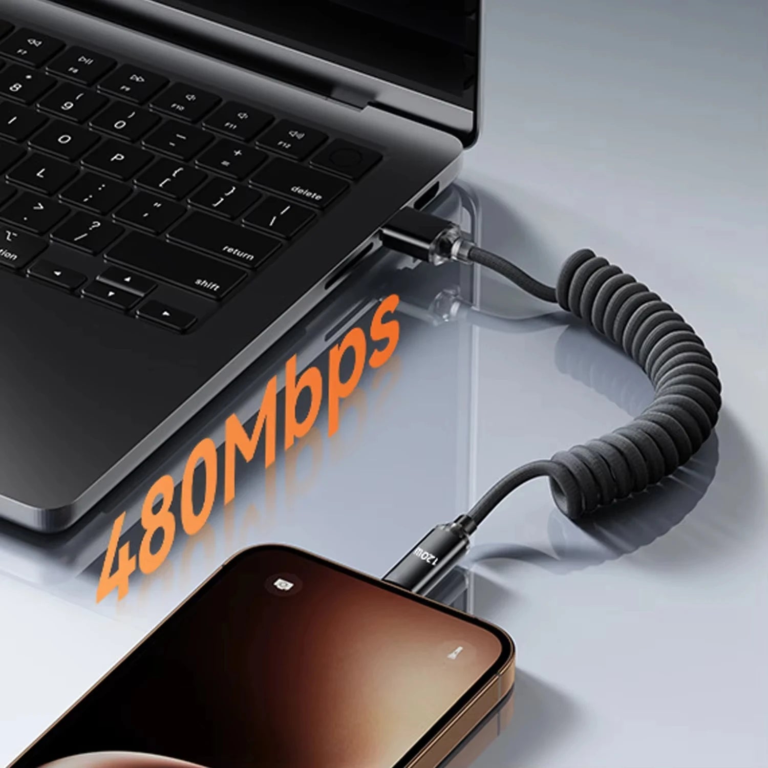 120W PD Type C to Type C Spring Coiled Fast Charging Cable Retractable Nylon Braided Cord For Samsung Xiaomi Huawei iPhone 15/16 Peaceful Pleasures Health and Wellness