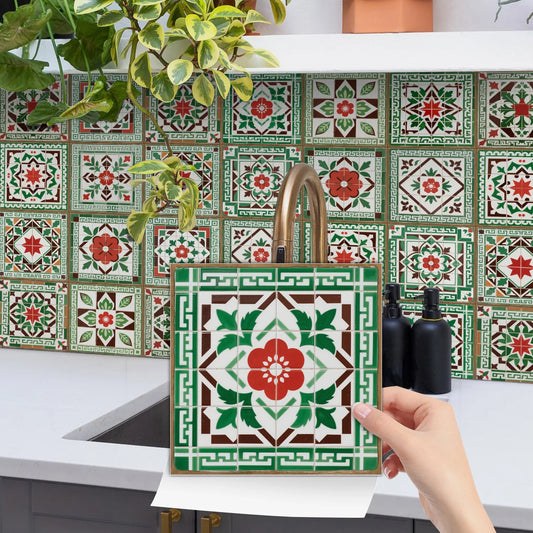 24 pieces European style flower tiles wall stickers Self-adhesive kitchen bathroom decorative ceramic tiles stickers glossy crys Peaceful Pleasures Health and Wellness