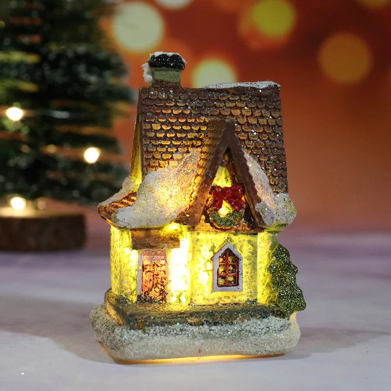 Christmas Led Light House Christmas Tree Ornaments LED Resin Small Village House Xmas Glow Decor Gift Happy New Year Decors DC05 Peaceful Pleasures Health and Wellness G