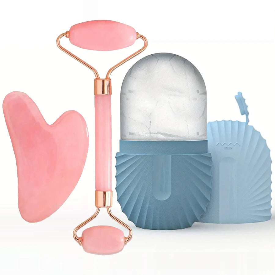 1/2/3pcs Ice Face Roller Facial Ice Roller Set,Facial Massage Roller Tool,Silicone Ice Face Roller,Gua Sha Board Skincare Tool Peaceful Pleasures Health and Wellness 3pcs set-blue