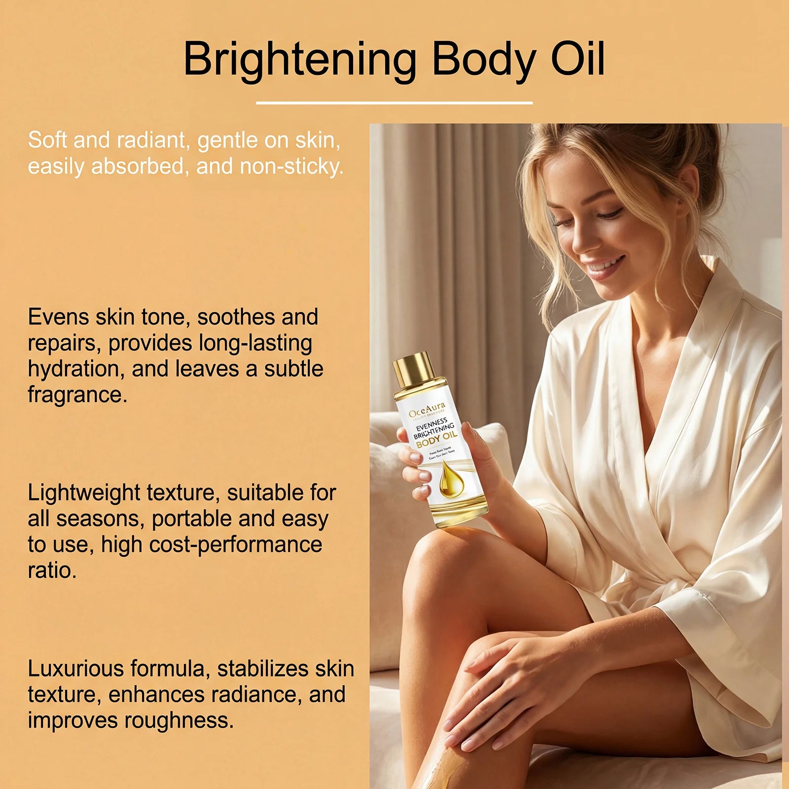 Brightening Body Oil Firming Moisturizing Rejuvenating Smoothing Softening Fade Fine Lines Soothing Repairing Glowing Body Oil Peaceful Pleasures Health and Wellness