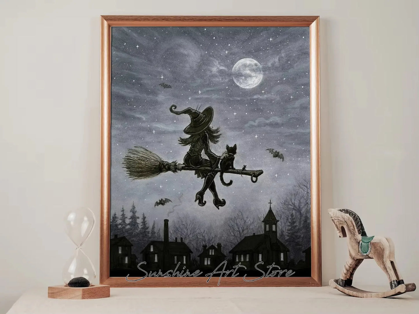 Witch Dark Goddess Black Magic Poster Canvas Printing Witch Black Cat Wall Art Decor Gothic Style Girls Room Bar Wall Decoration Peaceful Pleasures Health and Wellness ZLH5252 90x130cm No Frame