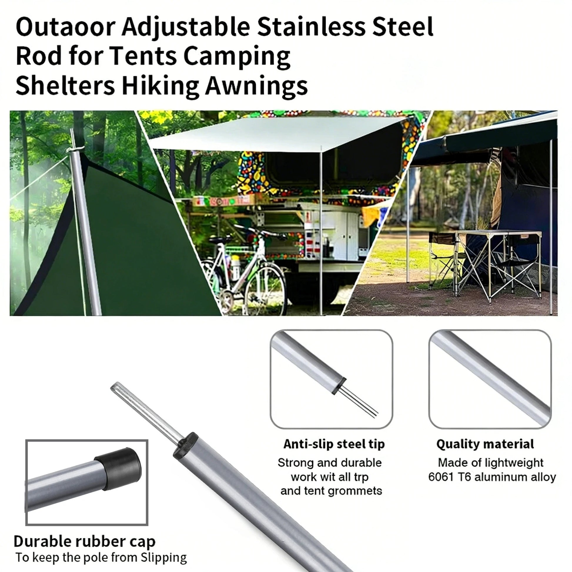 2m/1.9m Folding Tarp Pole Awning Rod Foldable Tent Pole Support Stand Pole Outdoor Camping Sun Shelter Sticks Tent Accessories Peaceful Pleasures Health and Wellness