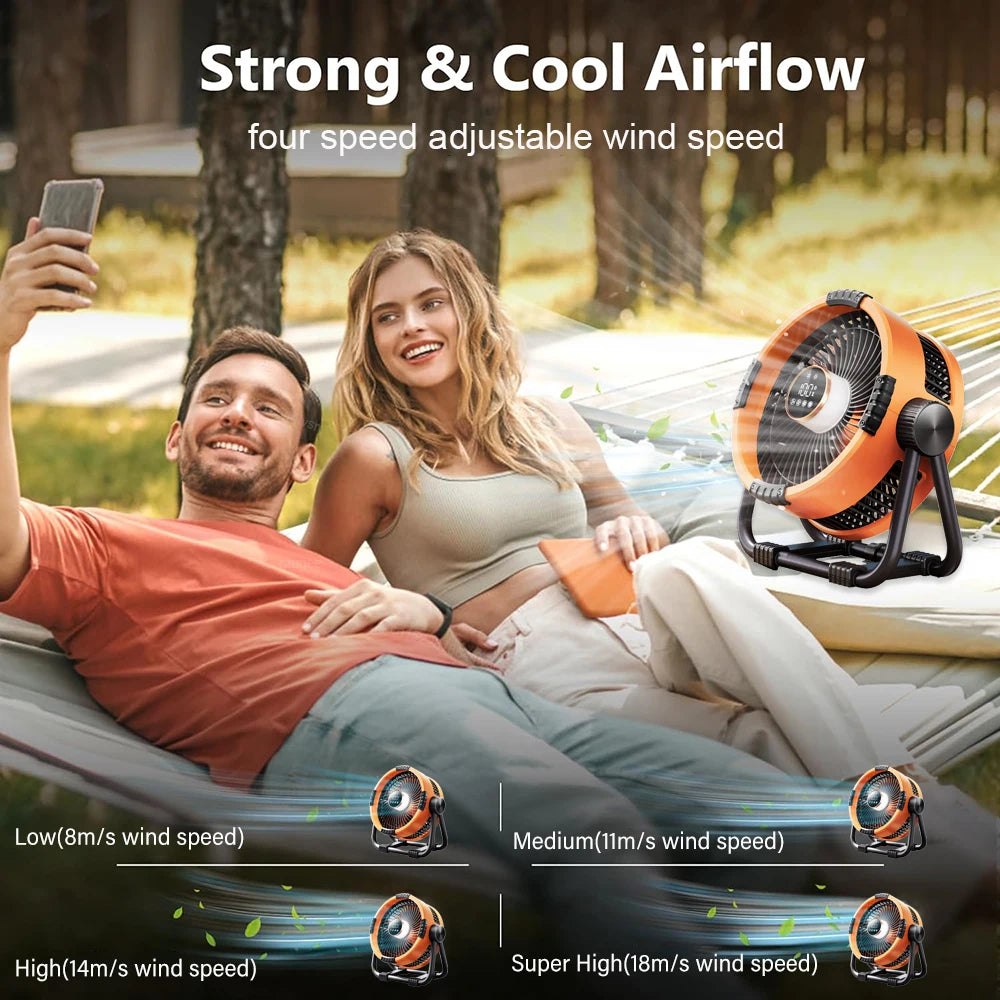 20000mAh Outdoor Camping Fan Wireless Tent Ceiling Fan 4 Speed Adjustment Air Circulation Desk Fan with LED Light Remote Control Peaceful Pleasures Health and Wellness