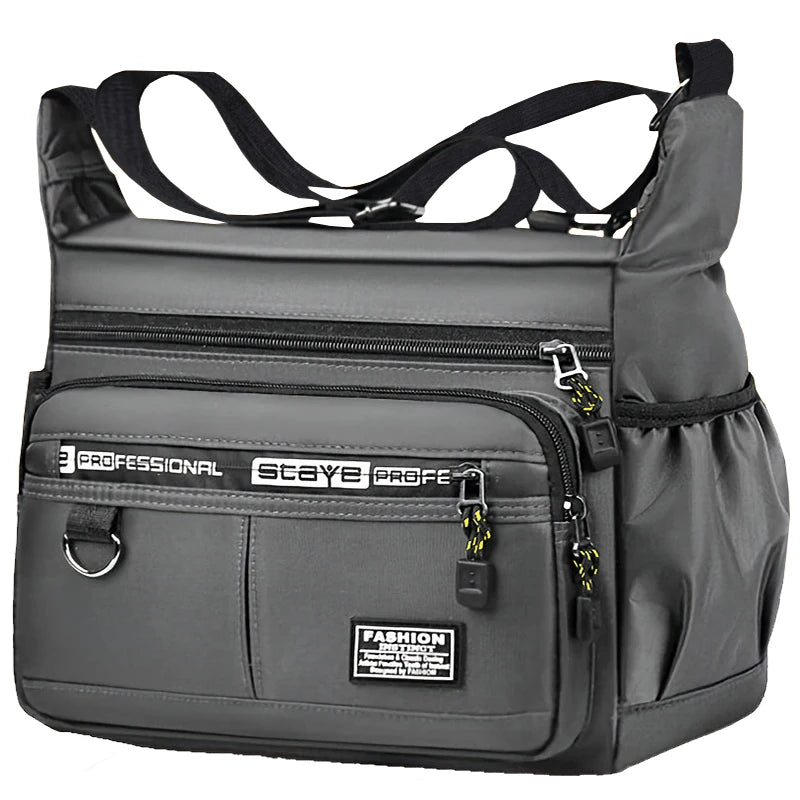 Men's cross-body bag with multi-layered pockets, adjustable shoulder strap, business single-shoulder bag Peaceful Pleasures Health and Wellness Gray