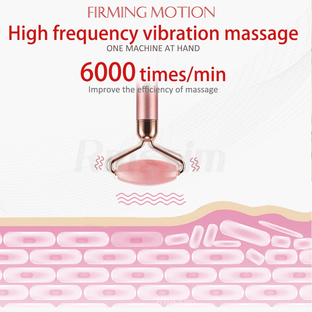 New Electric Vibrating Jade Roller Massager For Slimming Face Lifting Rose Quartz 3D Roller Stone Facial Skin Care Beauty Tool Peaceful Pleasures Health and Wellness