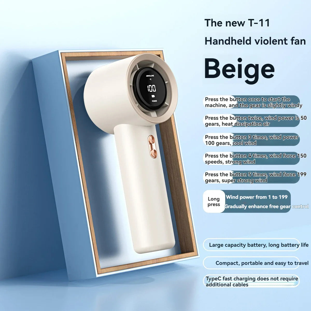 URGGU Bladeless Turbo Fan – 199 Speeds, 3000mAh USB Portable