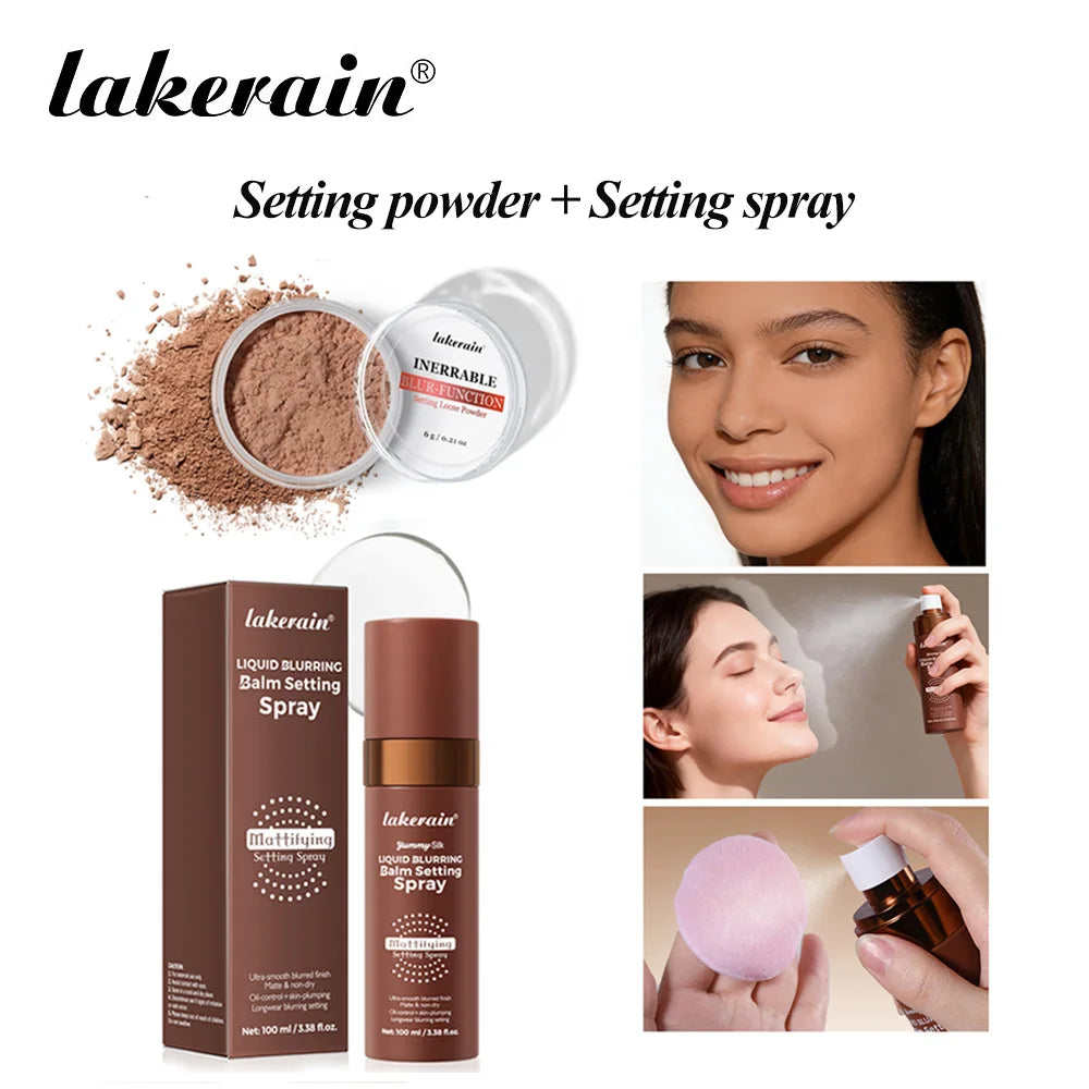Setting Powder & Setting Spray Set Long Lasting Makeup Setting Even Skin Tone Control Oil Smooth Matte Finish Makeup Setting Kit Peaceful Pleasures Health and Wellness SET 3