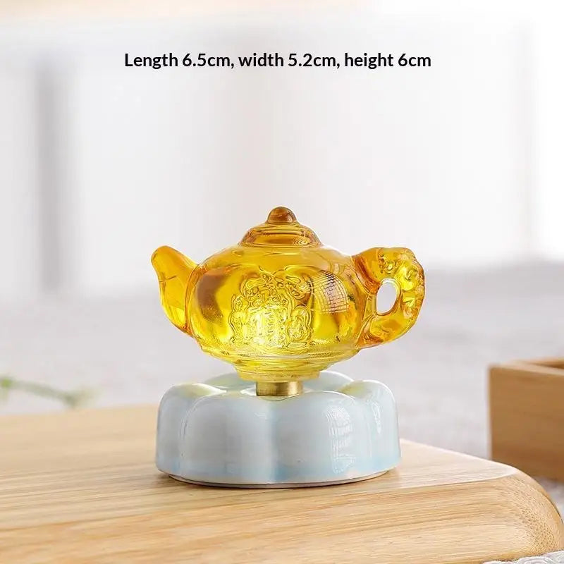 Glazed Teapot Ornament | Whimsical Tabletop Decor Spinning Base