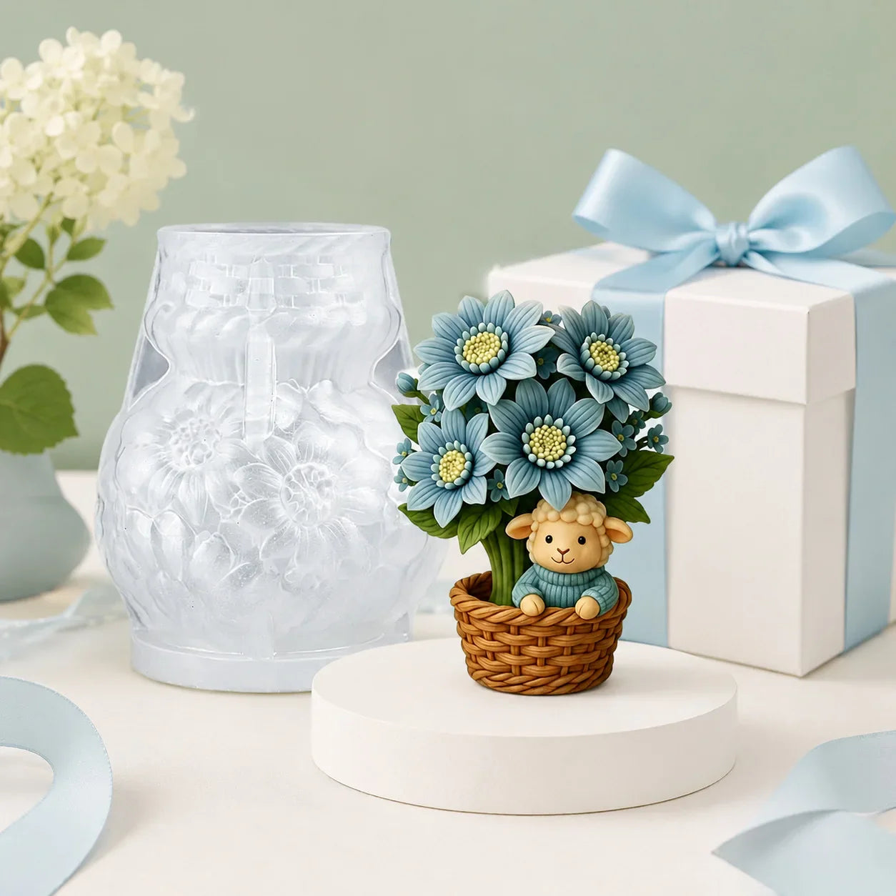 3D Sheep Flower Basket Silicone Candle Mold – DIY Craft