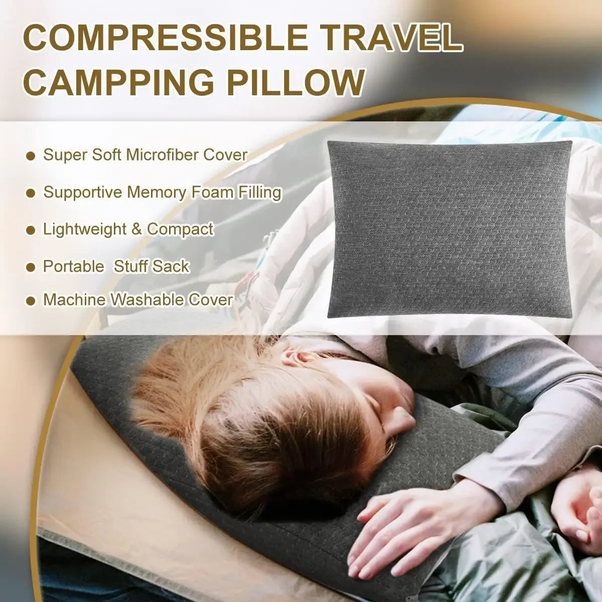 Memory Foam Travel Pillow for Camping, Hiking, and Outdoor Sleep - Compressible, Supportive, and Compact Peaceful Pleasures Health and Wellness