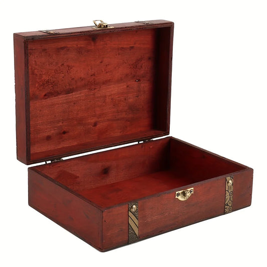 Retro Wooden Storage Box with Metal Clasp, Vintage Keepsake Case for Jewelry Rings Coins, Wood Craft Organizer Home Decor Peaceful Pleasures Health and Wellness