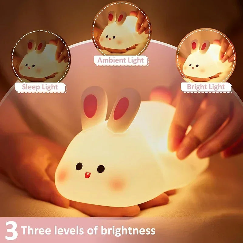 Big Face Rabbit Silicone Lamp New Cute Cartoon Papa Rabbit Silicone Night Light USB Charging Ambient Light LED Timer Desk Lamp Peaceful Pleasures Health and Wellness