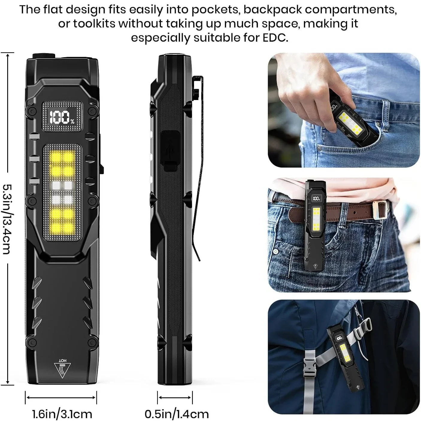 ZHIYU EDC Tactical Flashlight 1200 Lumen Dual LED+COB USB-C