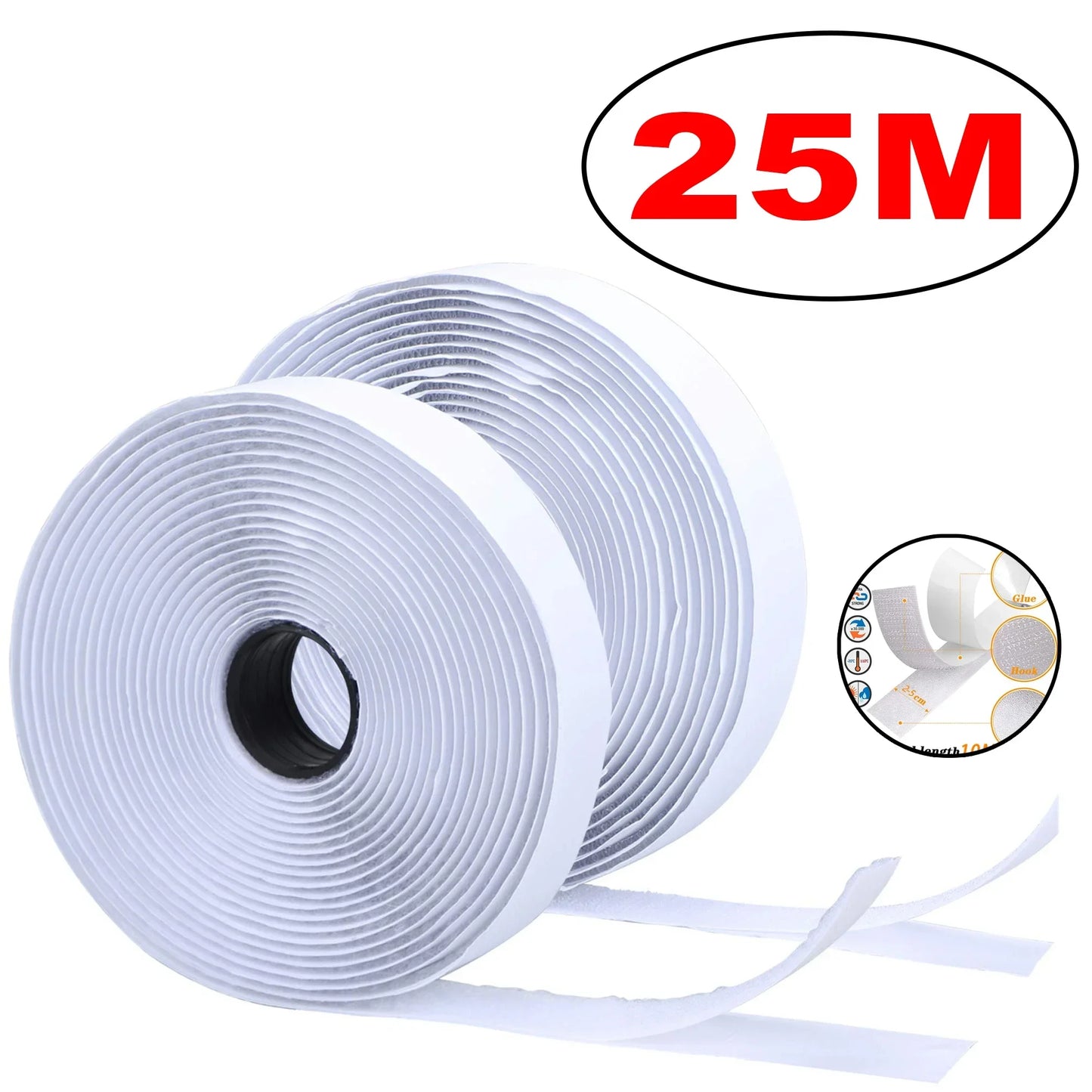 Self-Adhesive Hook & Loop Fastener Tape – 1M to 25M