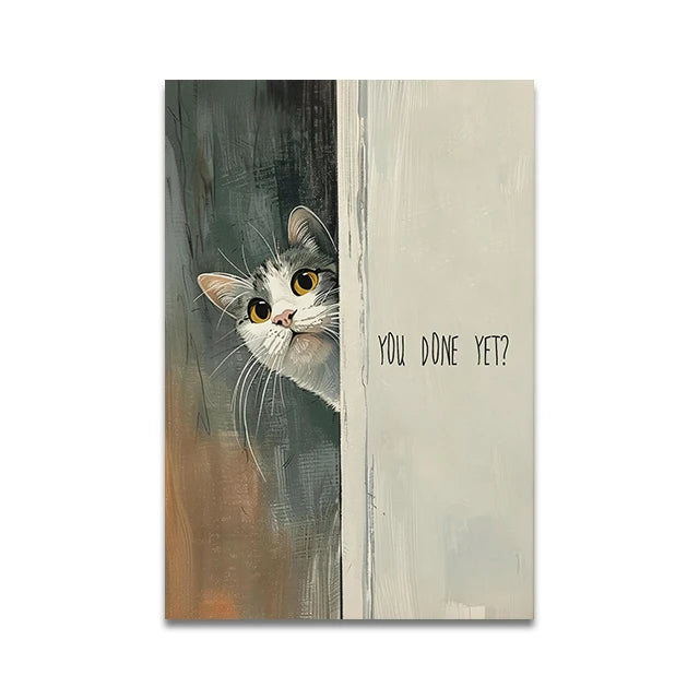 Are You Pooping Funny Cat Canvas Print Poster Whimsical Animal Abstract Art Prints Wash Room Bathroom Wall Art Home Decor Poster Peaceful Pleasures Health and Wellness VA1257 50x70cm
