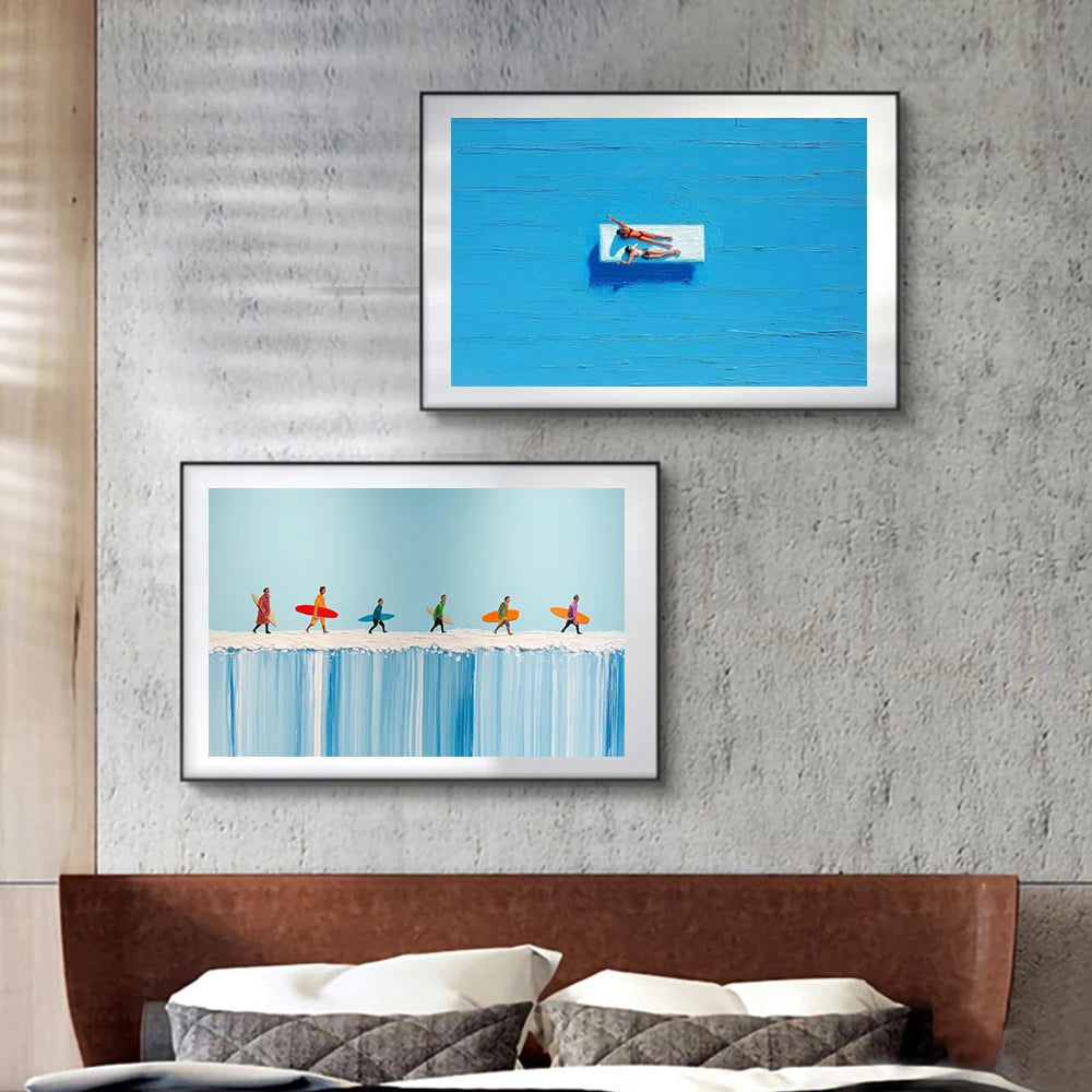Abstract Werner Bronkhorst Painting Art Posters Prints Blue Texture Pool Swimming Minimalist Canvas Painting Modern Home Decor Peaceful Pleasures Health and Wellness