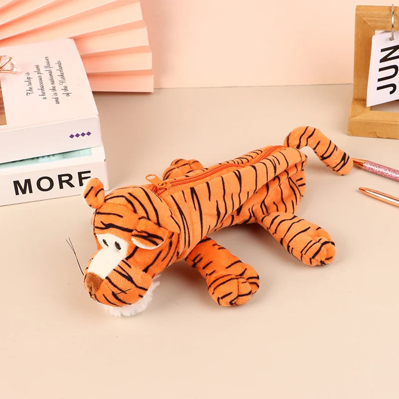 Cute Animal Plush Pencil Case – Lion Tiger Bear Pen Pouch