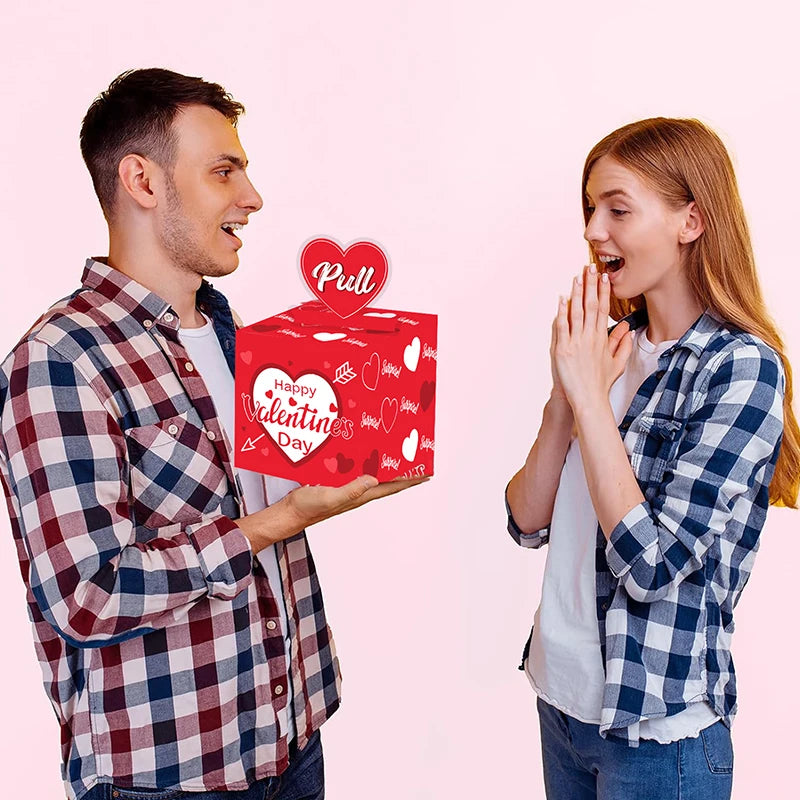 Valentine's Day Money Pull Box with Greeting Card | Pink & Red