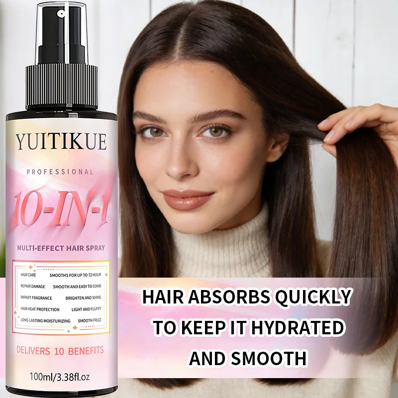 YUITIKUE 10-IN-1 Multi-Effect Hair Spray | Professional 10 Benefits Formula | For Frizz Control, Heat Protection & Shiny Hair Peaceful Pleasures Health and Wellness