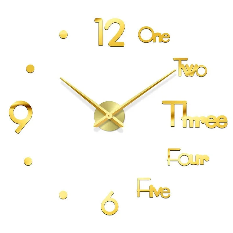 NEW Modern Design Large Wall Clock 3D DIY Quartz Clocks Fashion Watches Acrylic Mirror Stickers Living Room Home Decor Horloge Peaceful Pleasures Health and Wellness 016 Gold 3D Diameter100-130CM
