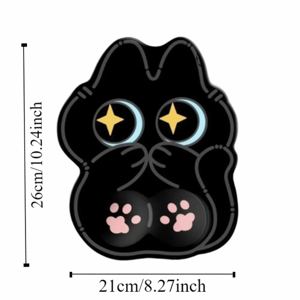 Kawaii Black Cat Mouse Pad with Wrist Rest | Non-Slip Rubber