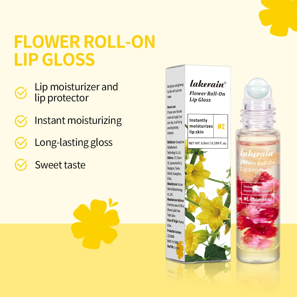 Lip Oil Gloss Blossom Scented Roll on Lip Gloss Infused with Real Flowers Mango Watermelon Strawberry Peaceful Pleasures Health and Wellness