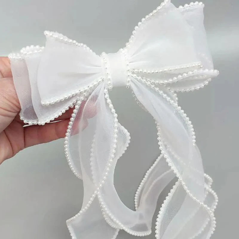 Beaded White Bow Bridal Hair Accessory | Wedding & Bride Gift Bridal Hair Accessory Peaceful Pleasures Health and Wellness Hair Accessory