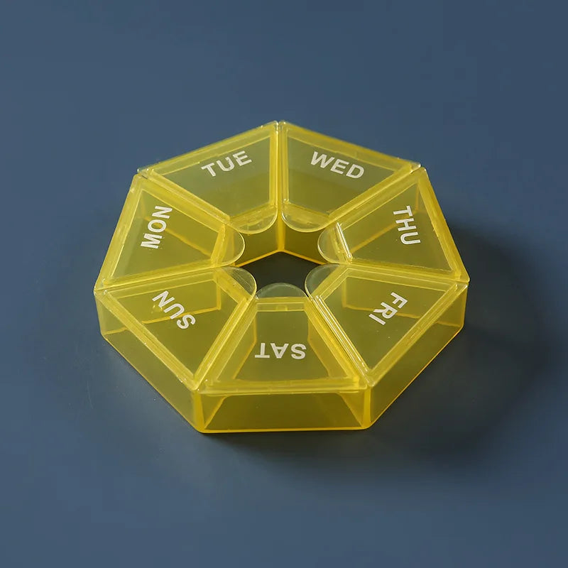 7 Days Weekly Pillbox Tablet Holder Medicine Storage Case Drug Container Pill Organizer Weekly Capsule Pill Box Color Organizer Peaceful Pleasures Health and Wellness yellow