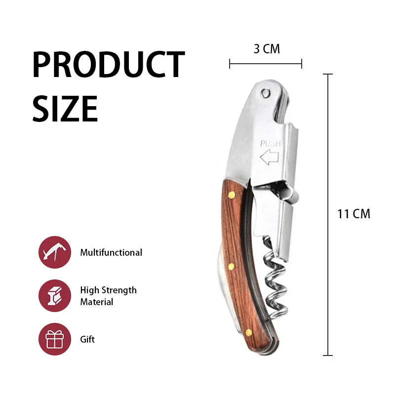 Wine Opener, Double Hinged Manual Wine Key for Bartender, Server, Waiter, Stainless Steel Wine Bottle Opener Corkscrew Peaceful Pleasures Health and Wellness